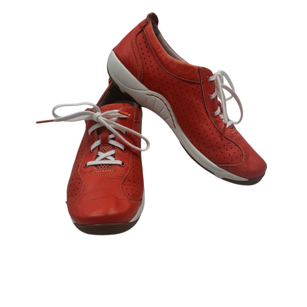 Dansko Hillary Leather Lace-Up Comfort Sneakers in Orange Women's Size 39/US 9